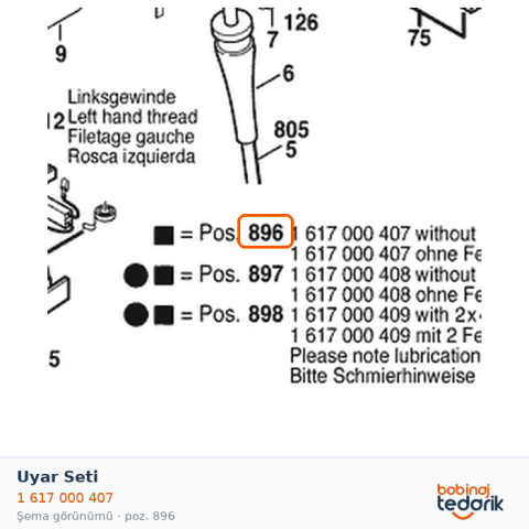 Bosch Uyar Seti — GBH 7 DE (1 617 000 407) Bosch Uyar Seti — GBH 7 DE (1 617 000 407)