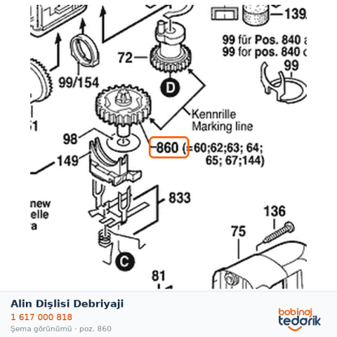 Bosch Alin Dişlisi Debriyaji — GBH 5/40 DCE (1 617 000 818) Bosch Alin Dişlisi Debriyaji — GBH 5/40 DCE (1 617 000 818)