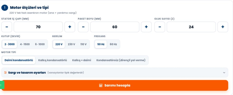 Tek fazlı motor sarımı: stator ölçüleri